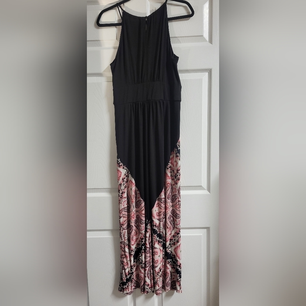 New York And Company Womens Elegant Black and Pink Paisley Maxi Dress - Size M - Picture 3 of 4